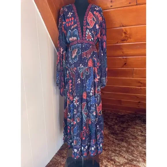 Farm Rio Tropical Shine Navy Blue Maxi Dress sz XL - Picture 2 of 13